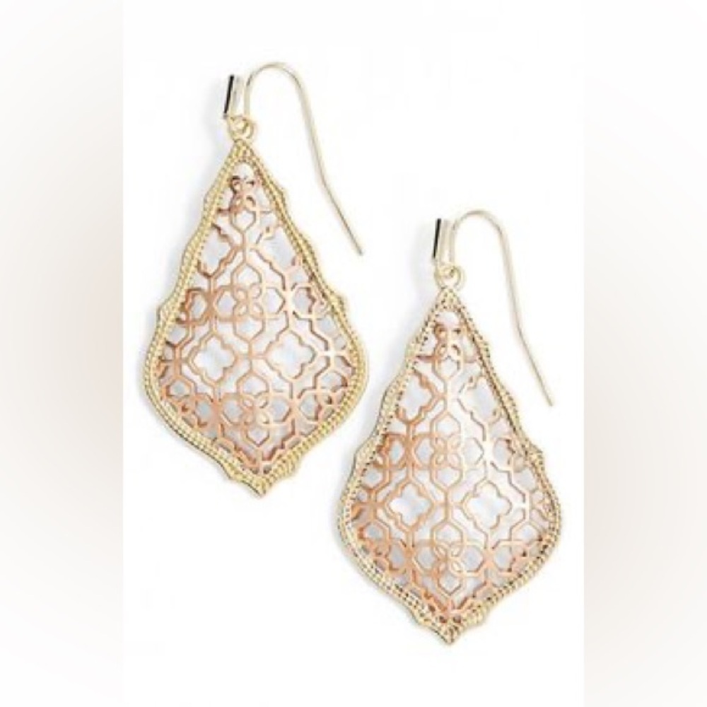 Kendra Scott Addie Gold Rose Gold Dangle Signed Signature Earrings​​